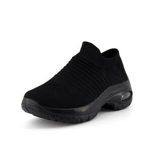Cushionaire Woman's 8.5 Black Knit  Comfort Fit Air‎ Cushion Memory Foam Shoes